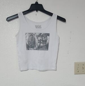 Social Scene White Graphic Tank Top - Western Print